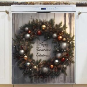 Farmhouse Christmas Wreath Magnetic Dishwasher Door Cover