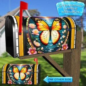 Stained Glass Summer Butterfly Rural Farm Mailbox Cover