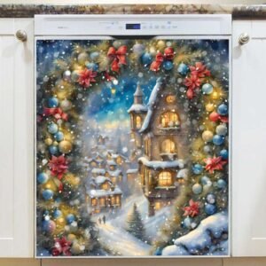 Vintage Christmas Village  Magnetic Dishwasher Door Cover