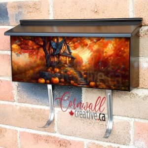 Stained Glass Cottage with Pumpkins 2 Wall-mounted Townhouse Mailbox Cover
