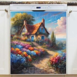 Seaside Cottage and Flowers Magnetic Dishwasher Door Cover