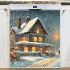 Vintage Christmas Cottage Magnetic Dishwasher Door Cover