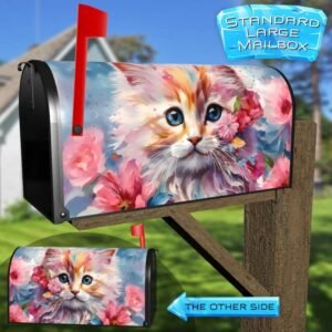Pink Flower Kitten Rural Farm Mailbox Cover
