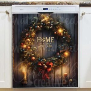 Christmas Wreath and Candles Magnetic Dishwasher Door Cover
