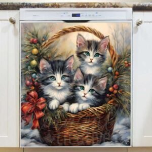 Christmas Kittens in a Basket Magnetic Dishwasher Door Cover
