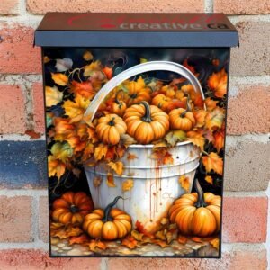 Pumpkin Bucket and Leaves Colonial Mailbox Cover