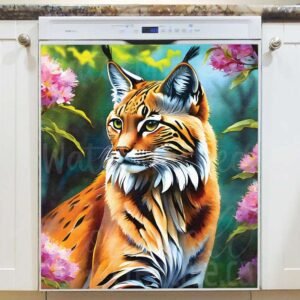 Lynx Within the Flowers Magnetic Dishwasher Door Cover
