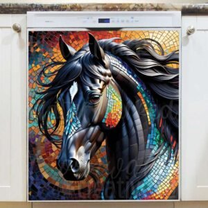 Beautiful Mosaic Black Stallion Magnetic Dishwasher Door Cover