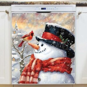 Cute Snowman with a Cardinal Magnetic Dishwasher Door Cover