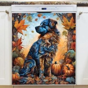 Pretty Autumn Dog Magnetic Dishwasher Door Cover