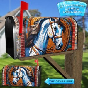 Beautiful Mosaic White Stallion Rural Farm Mailbox Cover