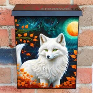 Pretty White Fox Colonial Mailbox Cover