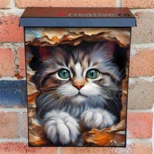 Kitten in the Garden Wall Hole Colonial Mailbox Cover