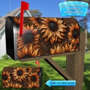 Tooled Leather Sunflowers Rural Farm Mailbox Cover