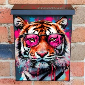 Tiger in Pink Sunglasses Colonial Mailbox Cover