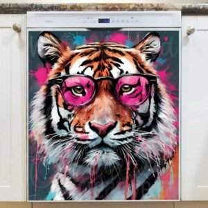Tiger in Pink Sunglasses Magnetic Dishwasher Door Cover