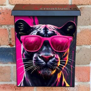 Black Panther in Pink Sunglasses Colonial Mailbox Cover