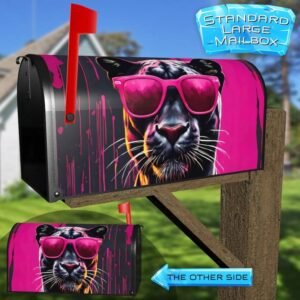 Black Panther in Pink Sunglasses Rural Farm Mailbox Cover