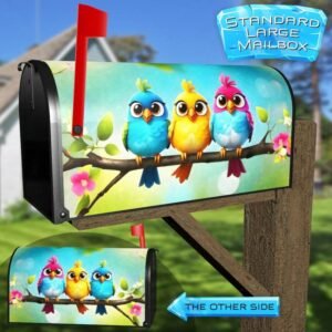 Colorful Bird Family Rural Farm Mailbox Cover