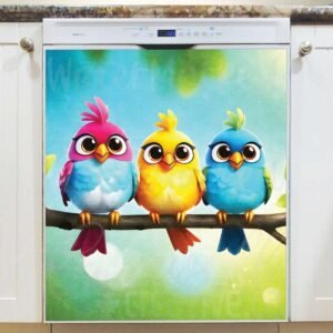 Colorful Bird Family Magnetic Dishwasher Door Cover