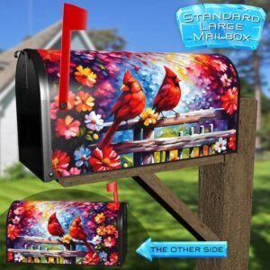 Cardinals on the Fence Rural Farm Mailbox Cover