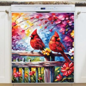 Cardinals on the Fence Magnetic Dishwasher Door Cover
