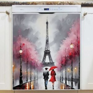 Couple Walking in the Rain in Paris Magnetic Dishwasher Door Cover