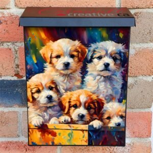 Cute Puppies in a Box Colonial Mailbox Cover