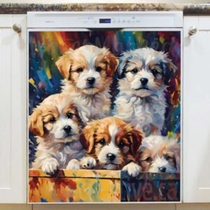 Cute Puppies in a Box Magnetic Dishwasher Door Cover