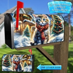 Kitten in the Christmas Town Rural Farm Mailbox Cover