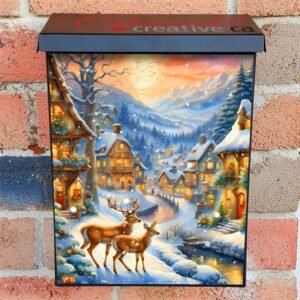 Christmas Village and Deer Colonial Mailbox Cover