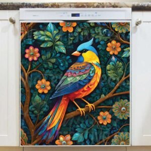 Folklore Bird on a Blooming Tree Magnetic Dishwasher Door Cover