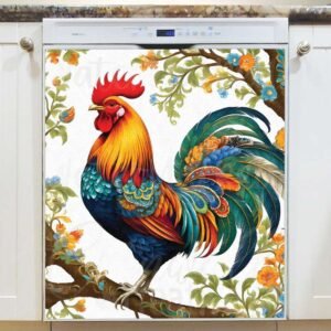 Beautiful Folklore Rooster Magnetic Dishwasher Door Cover