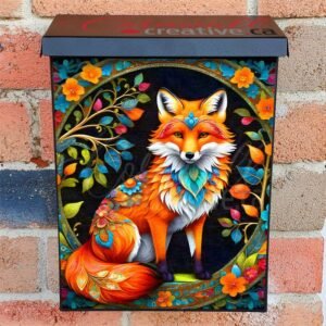 Colorful Folk Flowers and a Fox Colonial Mailbox Cover