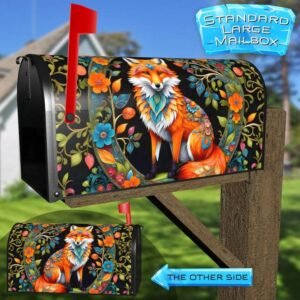 Colorful Folk Flowers and a Fox Rural Farm Mailbox Cover