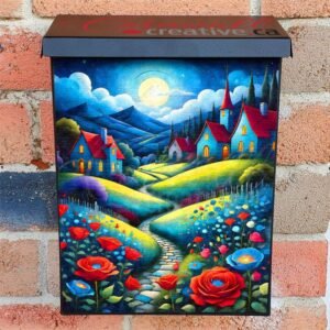 Little Village at Night Colonial Mailbox Cover