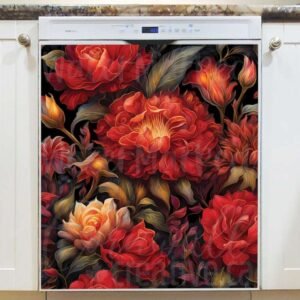 Gorgeous Red Folklore Flowers Magnetic Dishwasher Door Cover