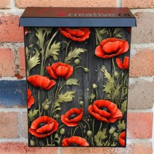 Poppies on Dark Wood Colonial Mailbox Cover