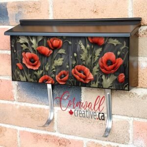 Poppies on Dark Wood Wall-mounted Townhouse Mailbox Cover