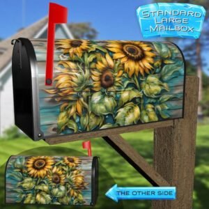 Rustic Wooden Sunflower Painting Rural Farm Mailbox Cover