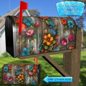 Rustic Painted Flowers on Wood Rural Farm Mailbox Cover