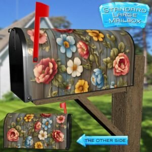 Cute Flowers on Wooden Background Rural Farm Mailbox Cover