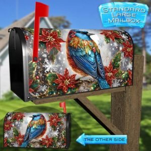 Stained Glass Christmas Blue Bird Rural Farm Mailbox Cover