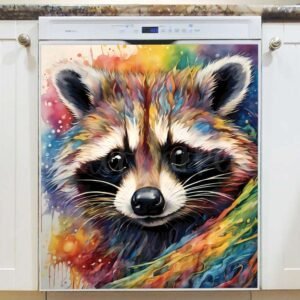 Rainbow Raccoon Portrait Magnetic Dishwasher Door Cover