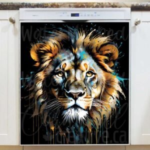 Abstract Lion Portrait Magnetic Dishwasher Door Cover