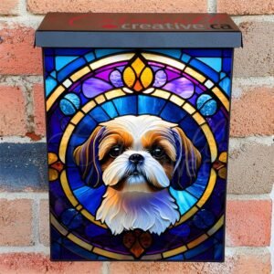 Stained Glass Shih Tzu Colonial Mailbox Cover