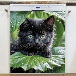 Black Kitten in the Rain Magnetic Dishwasher Door Cover
