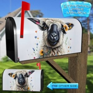 Valais Blacknose Sheep with Flowers Rural Farm Mailbox Cover