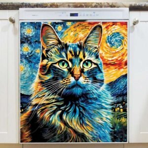 Starry Night Cat Magnetic Dishwasher Door Cover
