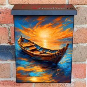 Sunset Fishing Boat Colonial Mailbox Cover